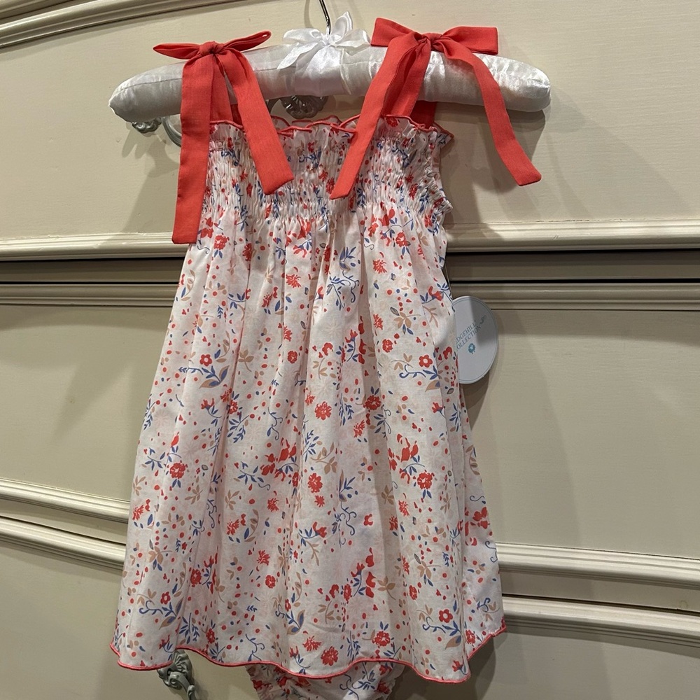 Edgehill Collection Floral Print Tie Shoulder Smocked Print Dress